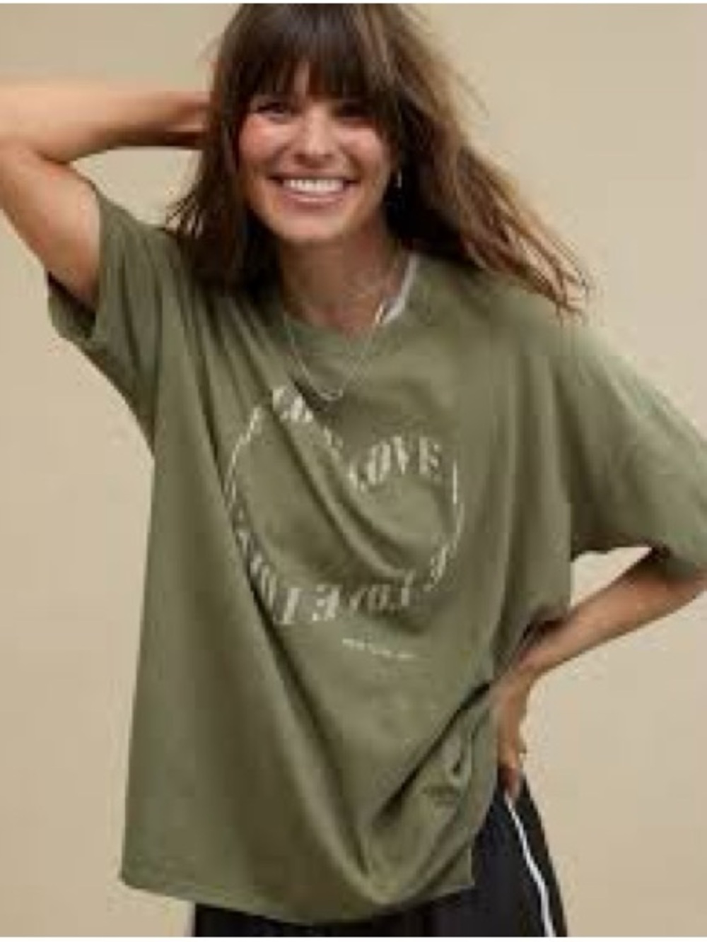 Aerie Oversized T-Shirt Olive Green 'Love' Heart Graphic Short Sleeve Tee S NWOT